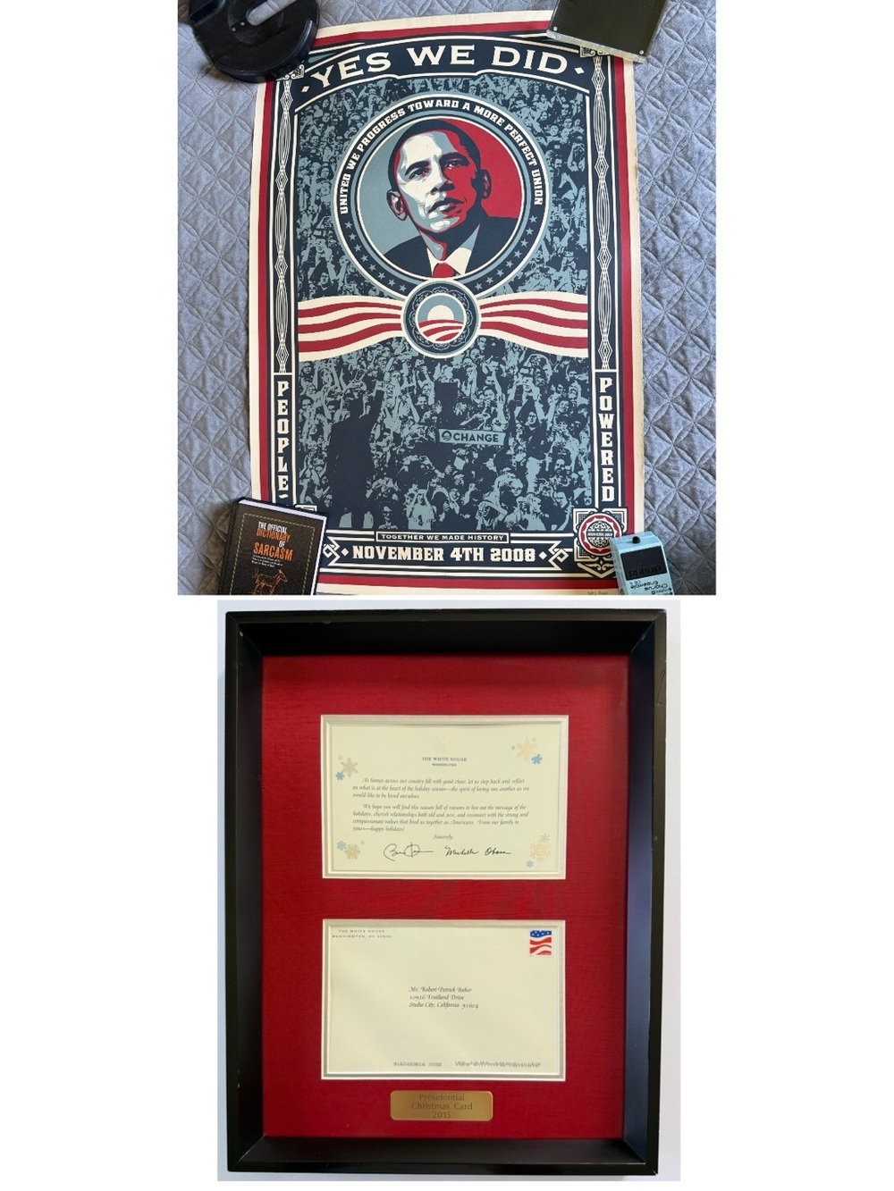 Yes We Did it November 4th 2008 Poster - & presidential Christmas card 2015
